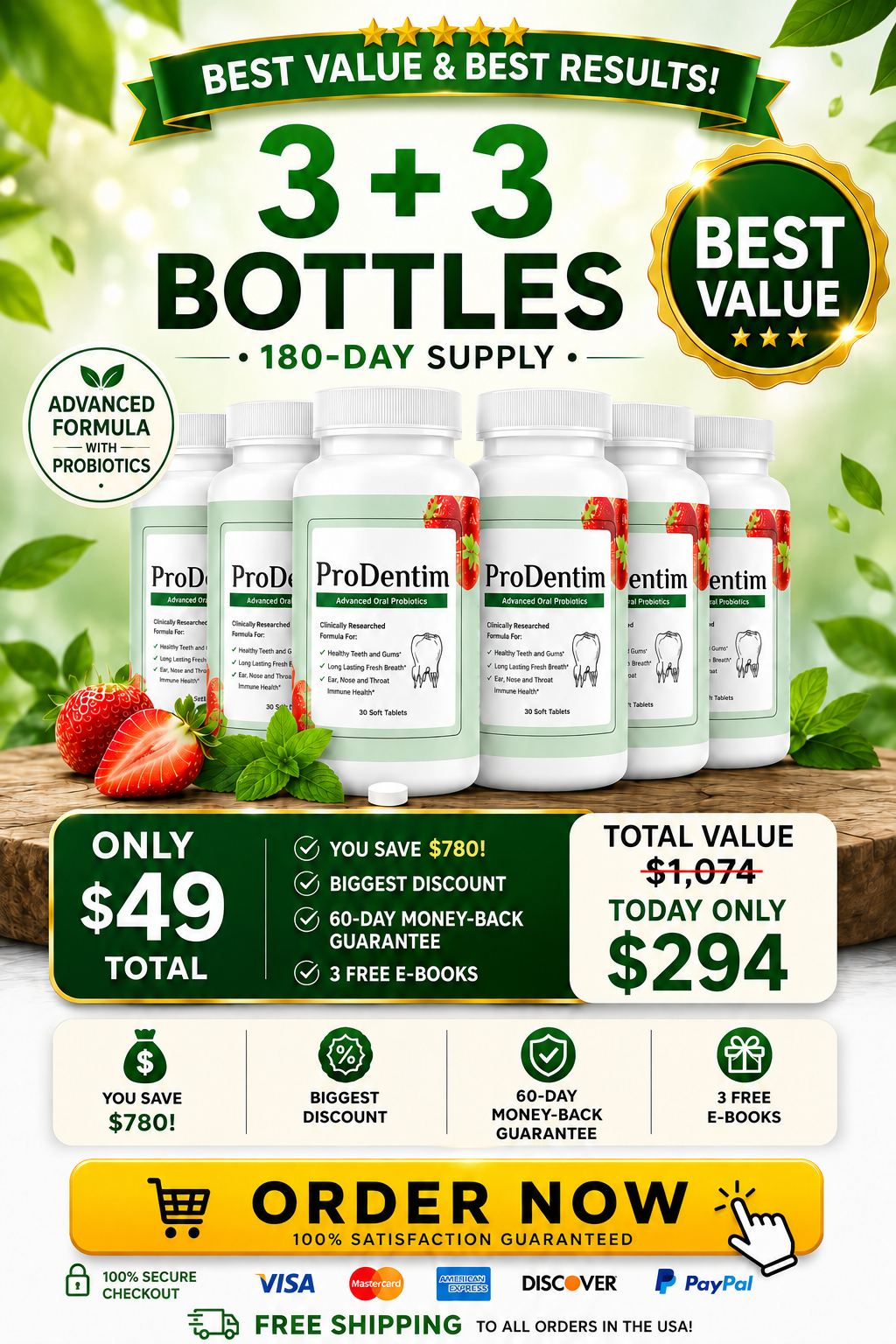 ProDentim 6-bottle bundle (180-day supply) — best value, $294